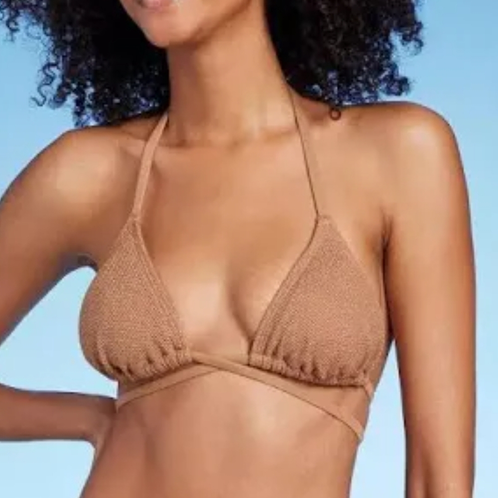 Brown Camel-Tan Color Sparkle Triangle Bikini Top